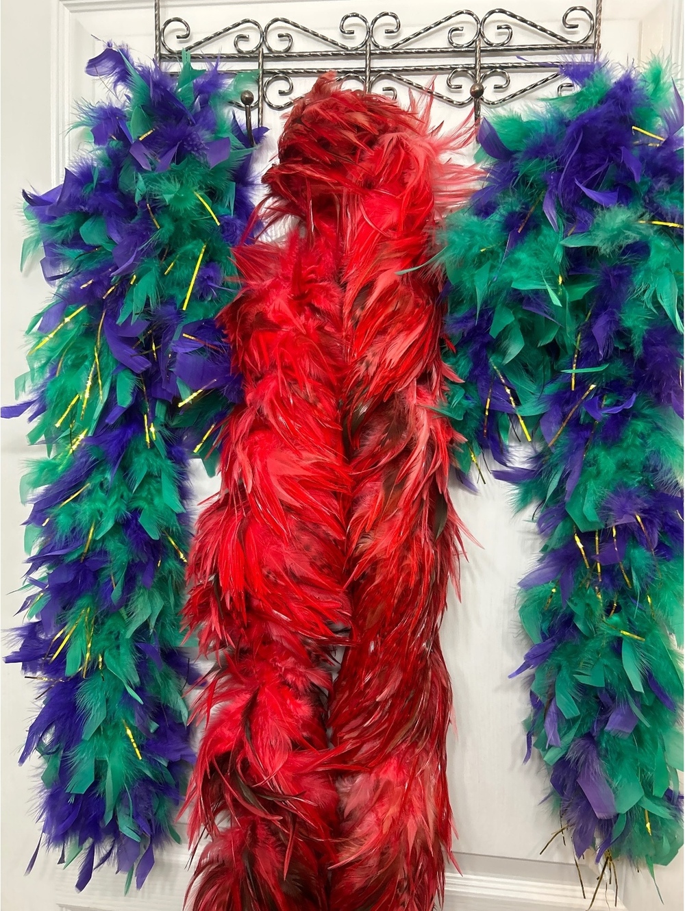 Feathers Boa Set Red, Green, and Purple with Gold Accents